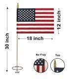 12"x18" US Mini Flag - Gold Spear Top, No Fray - 5/16" Staff