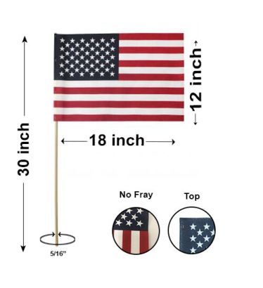 12"x18" US Mini Flag - No Tip, No Fray - 5/16" Staff