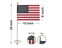 8" x 12" U.S. Memorial Flags- Gold Spear, No Fray- 5/16"x24"