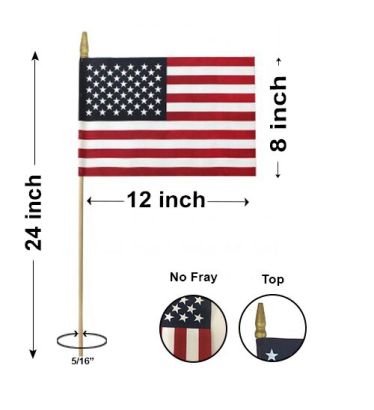 8" x 12" U.S. Memorial Flags- Gold Spear, No Fray- 5/16"x24"