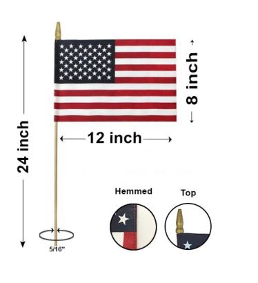 8"x12" US Memorial Flags - Gold Spear, Hemmed with Ground Insert