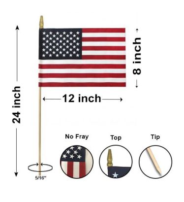 8"x12" US Memorial Flags - Gold Spear, No Fray with Ground Insert