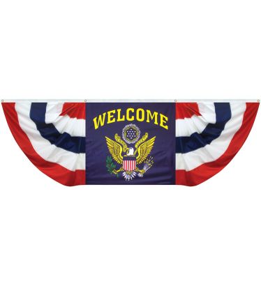 3'x9' Sewn RWB Stripes Pleated Drape - Welcome & The Great Seal