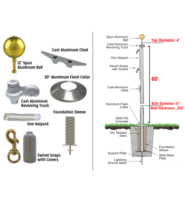 60' Heavy Commercial External Halyard Flagpole