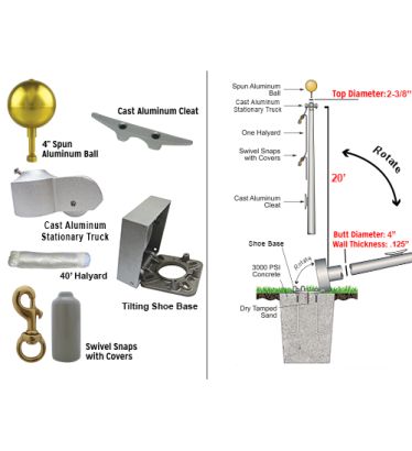 20' Standard Commercial External Halyard Flagpole