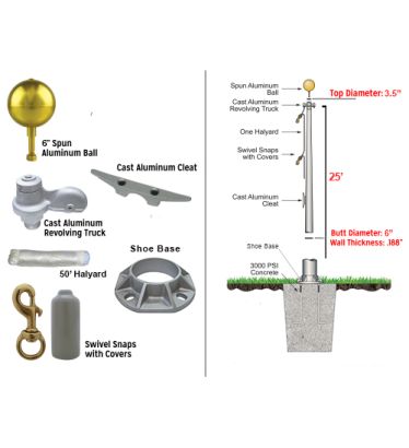 25' Heavy Commercial Bolted-Base Removable Flagpole 