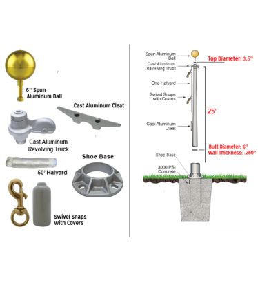 25' Hurricane Commercial Bolted-Base Removable Flagpole 