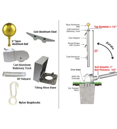 25' Light Commercial Hinged-Base Flagpole 