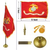 8' Marine Corps Heavy Indoor Oak Flag Set