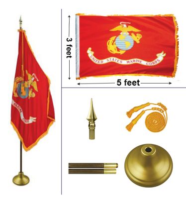 8' Marine Corps Heavy Indoor Oak Flag Set